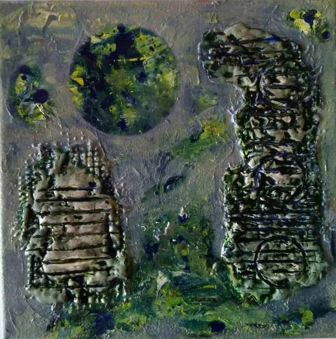 EMRE ATLAN — “isimsiz”, 2017 "isimsiz" eseri EMRE ATLAN tarafından 2017 yılında 25x25 cm ölçülerinde Tuval üzeri karışık teknik tekniği ile yapılmıştır.
