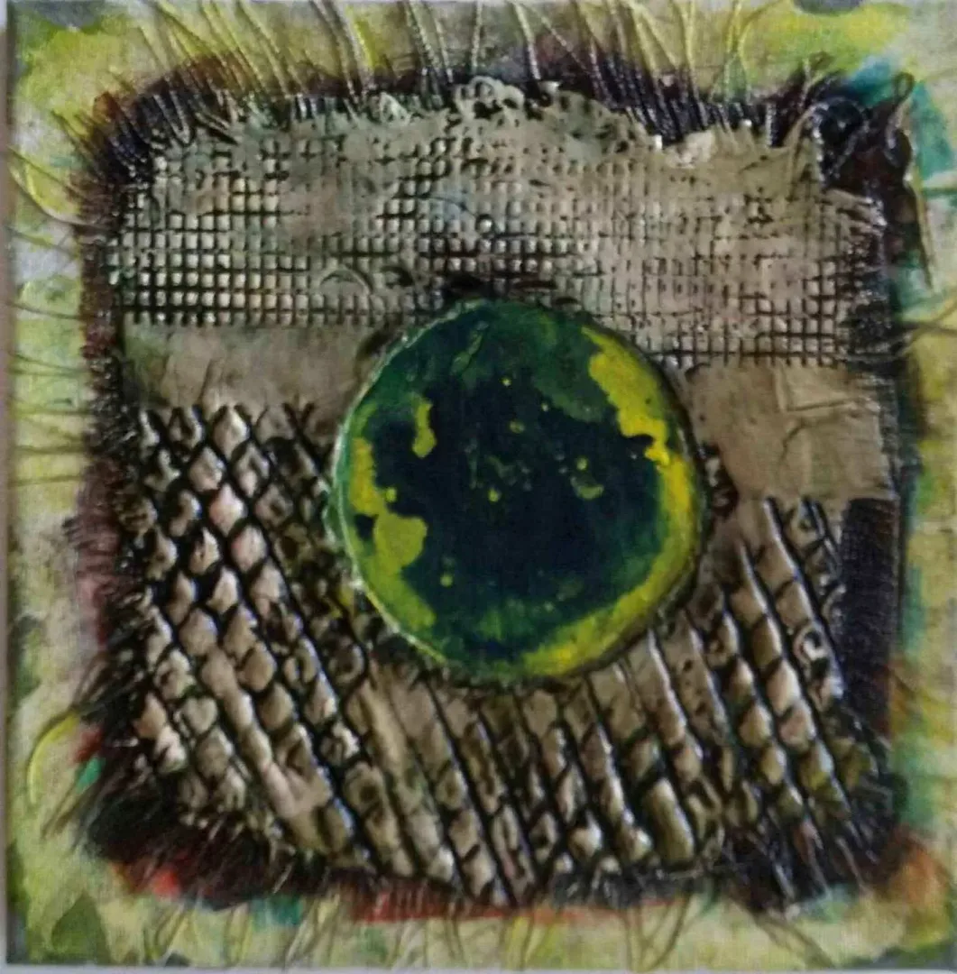 EMRE ATLAN — “isimsiz”, 2017 "isimsiz" eseri EMRE ATLAN tarafından 2017 yılında 25x25 cm ölçülerinde Tuval üzeri karışık teknik tekniği ile yapılmıştır.