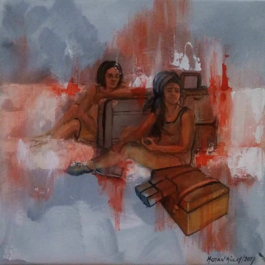 GÜLAY KOTAN — “Araf”, 2017 "Araf" eseri GÜLAY KOTAN tarafından 2017 yılında 25x25 cm ölçülerinde Tuval üzeri akrilik boya tekniği ile yapılmıştır.