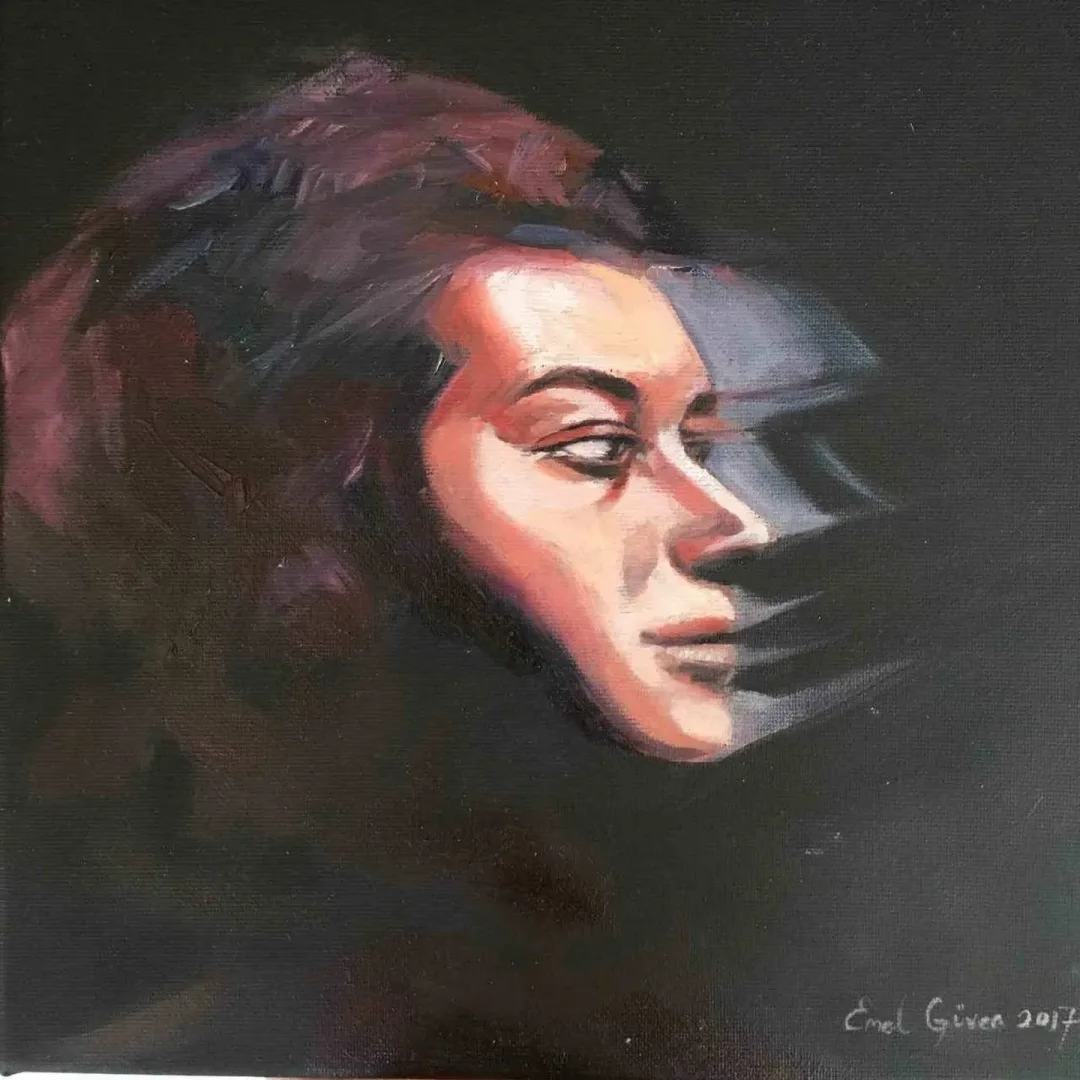 EMEL GÜVEN — “benlik”, 2017 "benlik" eseri EMEL GÜVEN tarafından 2017 yılında 25x25 cm ölçülerinde Tuval üzeri yağlı boya tekniği ile yapılmıştır.