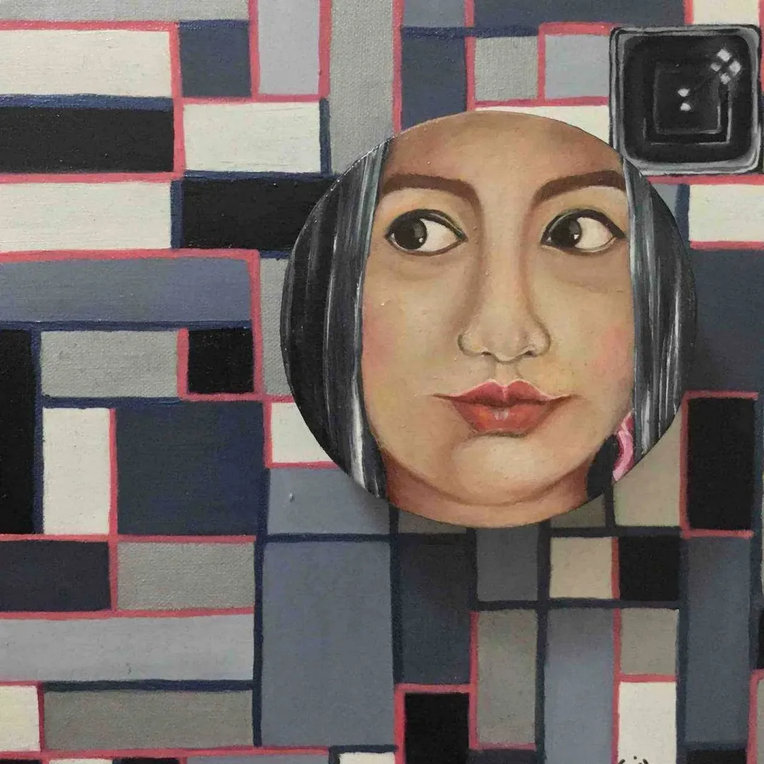 GİZEM FATMA ÇETİN — “Selfie”, 2017 "Selfie" eseri GİZEM FATMA ÇETİN tarafından 2017 yılında 25x25 cm ölçülerinde Tuval üzeri karışık teknik tekniği ile yapılmıştır.
