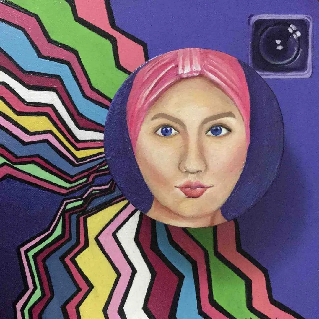 GİZEM FATMA ÇETİN — “Selfie”, 2017 "Selfie" eseri GİZEM FATMA ÇETİN tarafından 2017 yılında 25x25 cm ölçülerinde Tuval üzeri karışık teknik tekniği ile yapılmıştır.