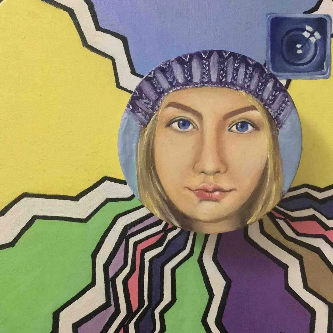 GİZEM FATMA ÇETİN — “Selfie”, 2017 "Selfie" eseri GİZEM FATMA ÇETİN tarafından 2017 yılında 25x25 cm ölçülerinde Tuval üzeri karışık teknik tekniği ile yapılmıştır.