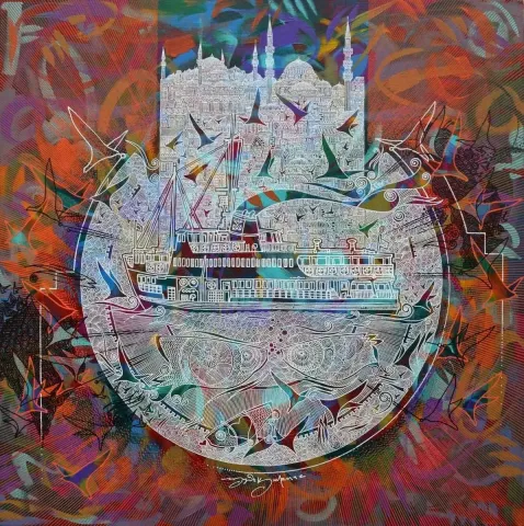 Bu eser ENGİN KORKMAZ tarafından 2018 yılında 60x60 cm ölçülerinde Tuval üzeri akrilik boya tekniği ile yapılmıştır.