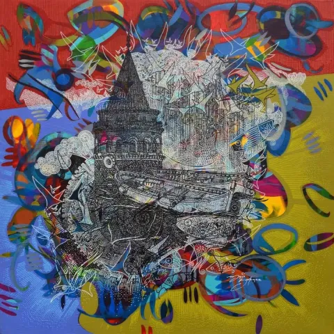 Bu eser ENGİN KORKMAZ tarafından 2018 yılında 60x60 cm ölçülerinde Tuval üzeri akrilik boya tekniği ile yapılmıştır.