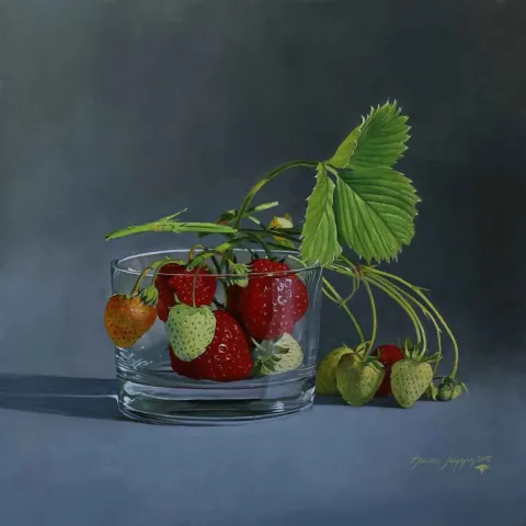 "Çilekler" eseri HASAN SAYGIN tarafından 2018 yılında 40x40 cm ölçülerinde Tuval üzeri yağlı boya tekniği ile yapılmıştır.