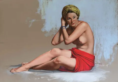 "Kırmızı Drape" eseri HASAN SAYGIN tarafından 2017 yılında 70x100 cm ölçülerinde Pastel tekniği ile yapılmıştır.