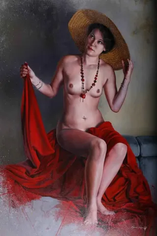 "Collier rouge" eseri HASAN SAYGIN tarafından 2016 yılında 116x89 cm ölçülerinde Tuval üzeri yağlı boya tekniği ile yapılmıştır.