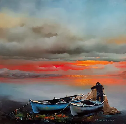 Bu eser MEHMET EMİN ÖZER tarafından 2018 yılında 50x50 cm ölçülerinde Tuval üzeri yağlı boya tekniği ile yapılmıştır.