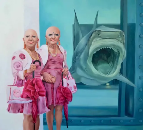 "Adele and eva" eseri ŞEYMA BAŞARAN tarafından 2018 yılında 100x110 cm ölçülerinde Tuval üzeri yağlı boya tekniği ile yapılmıştır.