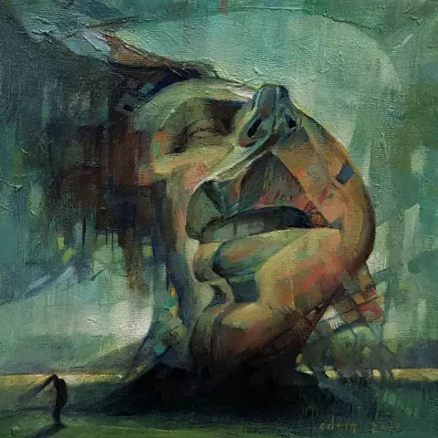"im" eseri ADEM BAŞPINAR tarafından 2018 yılında 25x25 cm ölçülerinde Tuval üzeri yağlı boya tekniği ile yapılmıştır.