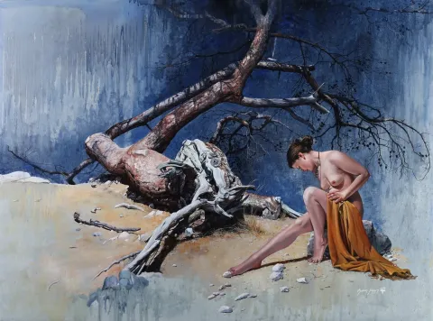 "Hayatın Kökü" eseri HASAN SAYGIN tarafından 2019 yılında 97x130 cm ölçülerinde Tuval üzeri yağlı boya tekniği ile yapılmıştır.