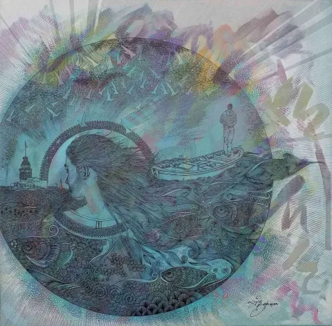 "İstanbula bakış" eseri ENGİN KORKMAZ tarafından 2017 yılında 70x70 cm ölçülerinde Tuval üzeri akrilik boya tekniği ile yapılmıştır.