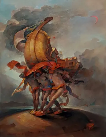 "Atıf" eseri ADEM BAŞPINAR tarafından 2019 yılında 80x60 cm ölçülerinde Tuval üzeri akrilik boya tekniği ile yapılmıştır.