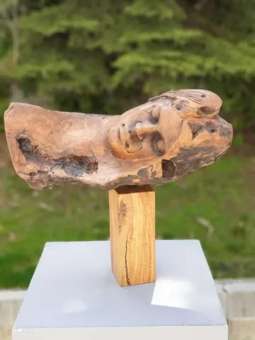 "Dinlenme 3" eseri HAKAN ERASLAN tarafından 2018 yılında 48x53x23 cm ölçülerinde Zeytin Ağacı Yontu tekniği ile yapılmıştır.