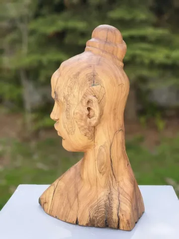 "Bakış" eseri HAKAN ERASLAN tarafından 2017 yılında 45x28x16 cm ölçülerinde Zeytin Ağacı Yontu tekniği ile yapılmıştır.
