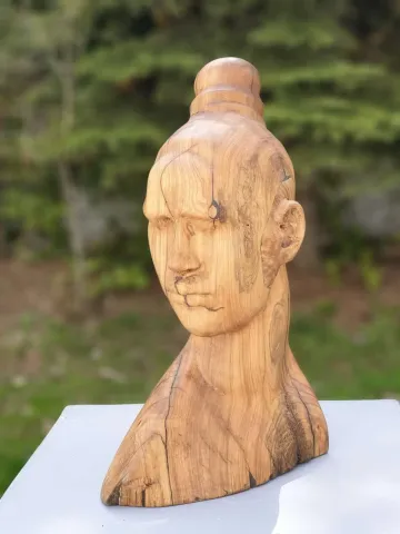 "Bakış" eseri HAKAN ERASLAN tarafından 2017 yılında 45x28x16 cm ölçülerinde Zeytin Ağacı Yontu tekniği ile yapılmıştır.