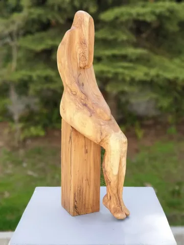 "Dinlenme" eseri HAKAN ERASLAN tarafından 2016 yılında 66x20x19 cm ölçülerinde Zeytin Ağacı Yontu tekniği ile yapılmıştır.