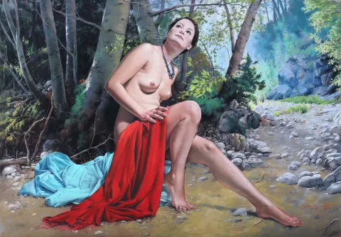 "Ormanın sessizliği" eseri HASAN SAYGIN tarafından 100x70 cm ölçülerinde Kağıt üzeri pastel boya tekniği ile yapılmıştır.