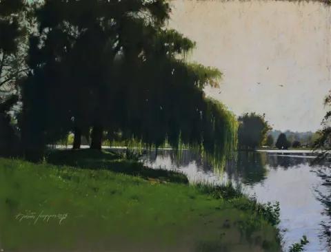 "Salkımlı söğüt" eseri HASAN SAYGIN tarafından 65x50 cm ölçülerinde Kağıt üzeri pastel boya tekniği ile yapılmıştır.