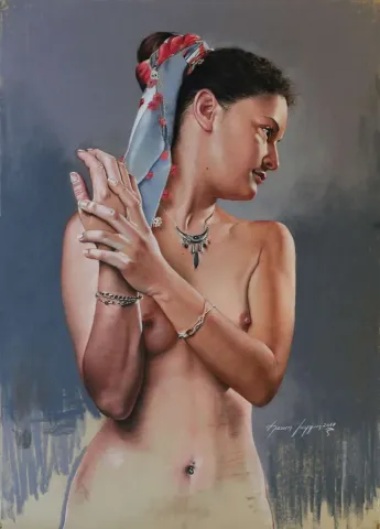 "Cindy" eseri HASAN SAYGIN tarafından 70x50 cm ölçülerinde Kağıt üzeri pastel boya tekniği ile yapılmıştır.