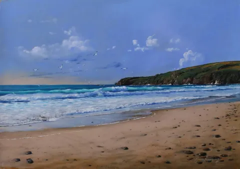 "Britanyada deniz" eseri HASAN SAYGIN tarafından 70x50 cm ölçülerinde Kağıt üzeri pastel boya tekniği ile yapılmıştır.