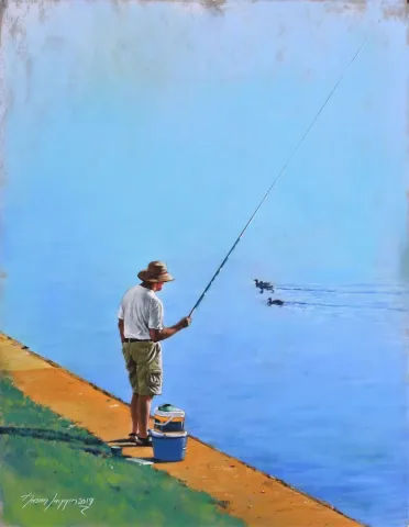 "Balıkçı" eseri HASAN SAYGIN tarafından 43x33 cm ölçülerinde Kağıt üzeri pastel boya tekniği ile yapılmıştır.