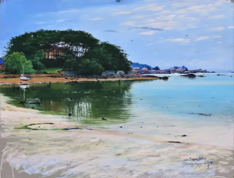 "Peyzaj" eseri HASAN SAYGIN tarafından 33x43 cm ölçülerinde Kağıt üzeri pastel boya tekniği ile yapılmıştır.