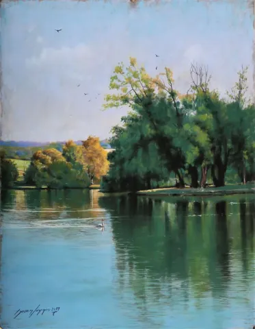 "Peyzaj" eseri HASAN SAYGIN tarafından 43x33 cm ölçülerinde Kağıt üzeri pastel boya tekniği ile yapılmıştır.