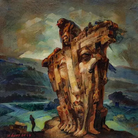 "İz" eseri ADEM BAŞPINAR tarafından 2019 yılında 25x25 cm ölçülerinde Tuval üzeri akrilik boya tekniği ile yapılmıştır.