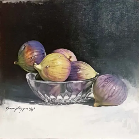"İsimsiz" eseri HASAN SAYGIN tarafından 2019 yılında 25x25 cm ölçülerinde Tuval üzeri yağlı boya tekniği ile yapılmıştır.