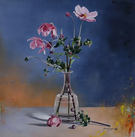 "Anemone Du Japon" eseri HASAN SAYGIN tarafından 2020 yılında 60x60 cm ölçülerinde Tuval üzeri yağlı boya tekniği ile yapılmıştır.