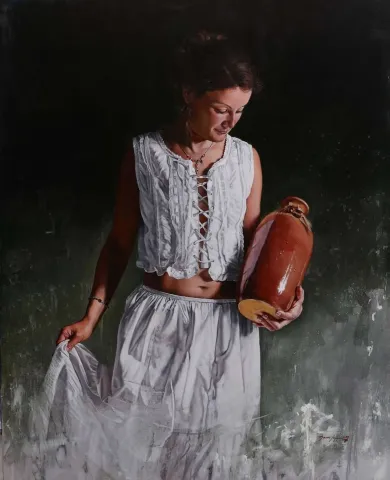 "Su Testisi ve Model" eseri HASAN SAYGIN tarafından 100x81 cm ölçülerinde Tuval üzeri yağlı boya tekniği ile yapılmıştır.