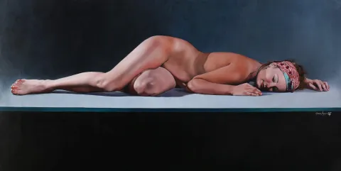"Cindy" eseri HASAN SAYGIN tarafından 2019 yılında 70x140 cm ölçülerinde Tuval üzeri yağlı boya tekniği ile yapılmıştır.