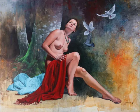 "Kayıp Bakış" eseri HASAN SAYGIN tarafından 2019 yılında 130x162 cm ölçülerinde Tuval üzeri yağlı boya tekniği ile yapılmıştır.