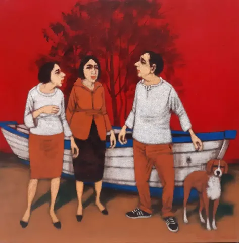 "İsimsiz" eseri ORHAN UMUT tarafından 2020 yılında 60x60 cm ölçülerinde Tuval üzeri akrilik boya tekniği ile yapılmıştır.