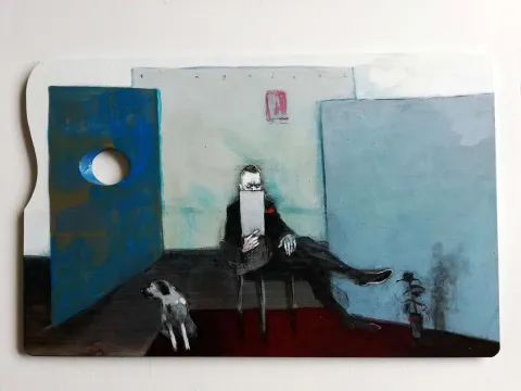 Bu eser ERCAN AYÇİÇEK tarafından 2020 yılında 33x52 cm ölçülerinde Ahşap palet üzeri akrilik boya tekniği ile yapılmıştır.
