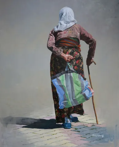 "Uzun ve Dar Bir Yolda Yürüyorum" eseri HASAN SAYGIN tarafından 2021 yılında 100x81 cm ölçülerinde Tuval üzeri yağlı boya tekniği ile yapılmıştır.