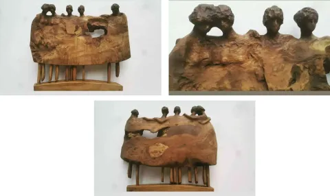 "Dört+Bir" eseri HAKAN ERASLAN tarafından 2023 yılında 46x50x10 cm ölçülerinde Zeytin Ağacı tekniği ile yapılmıştır.