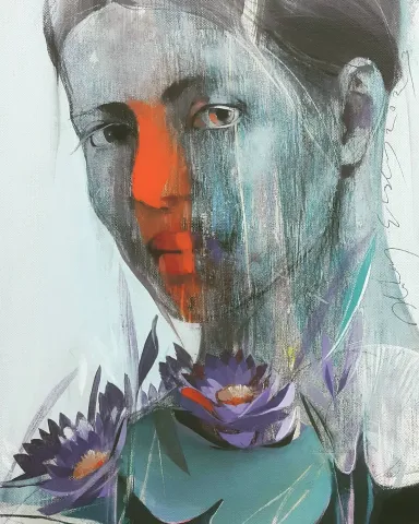 "Ophelia" eseri HAKAN ERASLAN tarafından 2023 yılında 40x30 cm ölçülerinde Tuval üzeri akrilik boya tekniği ile yapılmıştır.