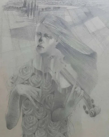 "Persona" eseri HAKAN ERASLAN tarafından 2021 yılında 70x50 cm ölçülerinde Kağıt üzeri desen tekniği ile yapılmıştır.