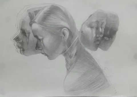 "Persona" eseri HAKAN ERASLAN tarafından 2021 yılında 34x47 cm ölçülerinde Kağıt üzeri desen tekniği ile yapılmıştır.