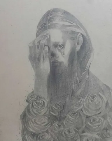 "Persona" eseri HAKAN ERASLAN tarafından 2021 yılında 70x50 cm ölçülerinde Kağıt üzeri desen tekniği ile yapılmıştır.