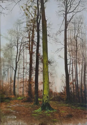 "Sisli Orman" eseri HASAN SAYGIN tarafından 116x80 cm ölçülerinde Tuval üzeri yağlı boya tekniği ile yapılmıştır.
