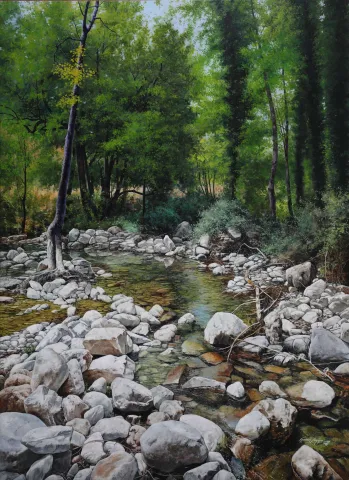 "Ruisseau" eseri HASAN SAYGIN tarafından 2025 yılında 98x71 cm ölçülerinde Tuval üzeri yağlı boya tekniği ile yapılmıştır.