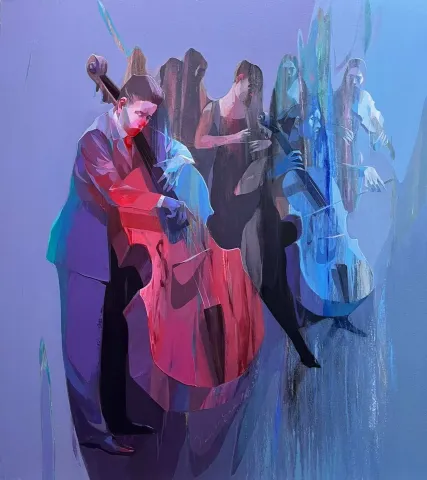 "Orkestra" eseri HAKAN ERASLAN tarafından 2024 yılında 100x90 cm ölçülerinde Tuval üzeri akrilik boya tekniği ile yapılmıştır.