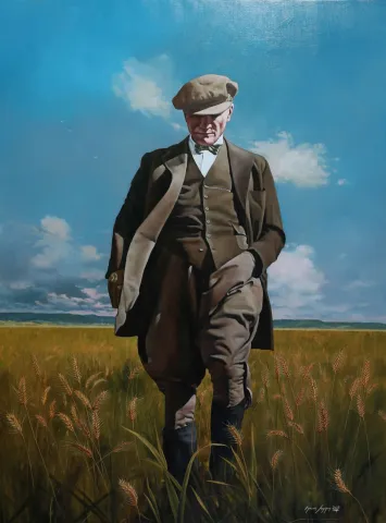"Atatürk buğday tarlasında" eseri HASAN SAYGIN tarafından 2023 yılında 130x97 cm ölçülerinde Tuval üzeri yağlı boya tekniği ile yapılmıştır.