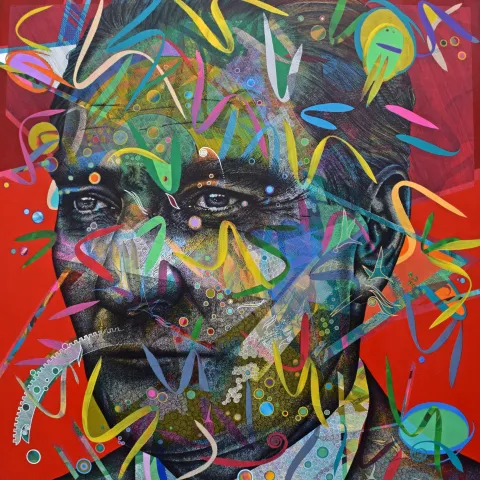 "Atatürk" eseri ENGİN KORKMAZ tarafından 2026 yılında 115x115 cm ölçülerinde Tuval üzeri akrilik boya tekniği ile yapılmıştır.