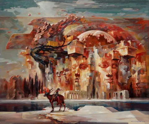 "Yordam - III" eseri ADEM BAŞPINAR tarafından 2026 yılında 100x120 cm ölçülerinde Tuval üzeri akrilik boya tekniği ile yapılmıştır.