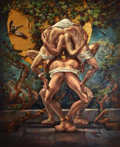 "Yek" eseri ADEM BAŞPINAR tarafından 2019 yılında 160x130 cm ölçülerinde Tuval üzeri akrilik boya tekniği ile yapılmıştır.